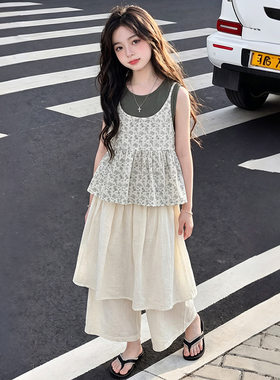 女童夏装套装2026新款儿童时髦格子网红休闲三件套女孩夏款衣服潮