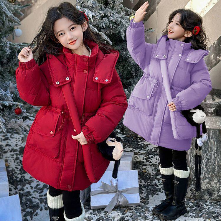 女童冬季红色棉服2025新款儿童拜年服冬装中大童过年喜庆加厚棉衣