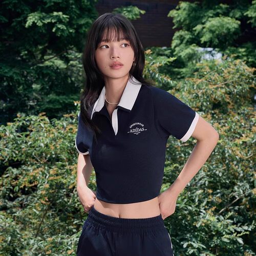 阿迪达斯女子运动休闲高腰透气翻领POLO衫短袖T恤JC8685 JC8684