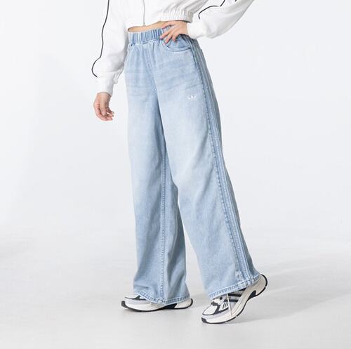 阿迪达斯三叶草女子DENIM PANT宽松直筒牛仔长裤KC5837 KC5839
