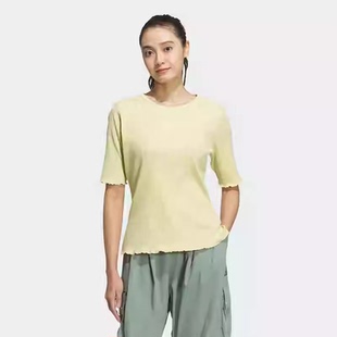 阿迪达斯adidas半袖褶边袖口下摆25春女背面V字领短袖T恤JL5091