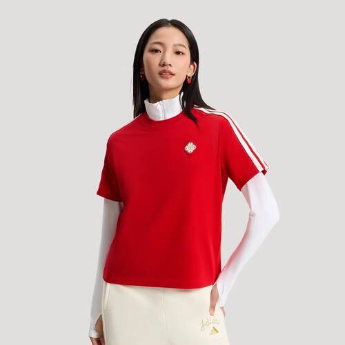 阿迪达斯马年系列女子舒适简约运动休闲短袖T恤KV0506 KV0507