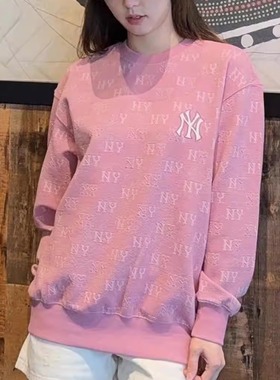 MLB正品25新款男女满印logo学院运动休闲圆领套头卫衣3AMTM0154