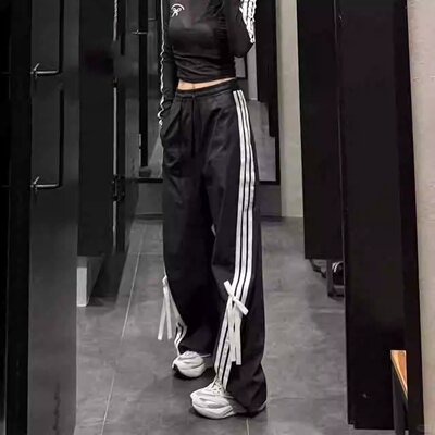 阿迪达斯25款蝴蝶结条纹凉感高腰宽松香蕉裤长裤 JY7666 JY7667