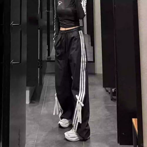 阿迪达斯25款蝴蝶结条纹凉感高腰宽松香蕉裤长裤 JY7666 JY7667