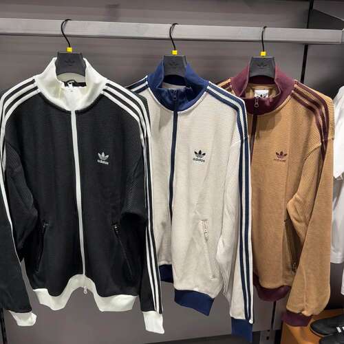 阿迪达斯adidas25款秋华夫格立领条纹针织夹克  KC2620 KC2618