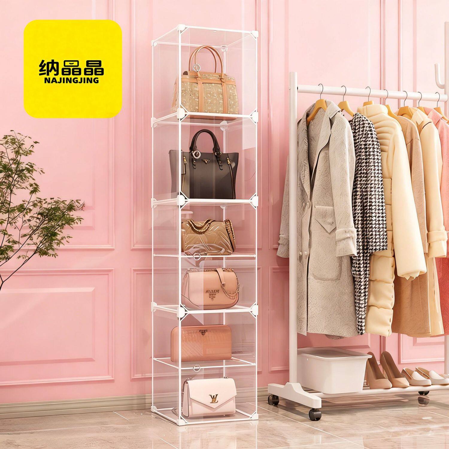 包包收纳神柜器门后存放家用省空间卧室多层透明展示柜放包置物架