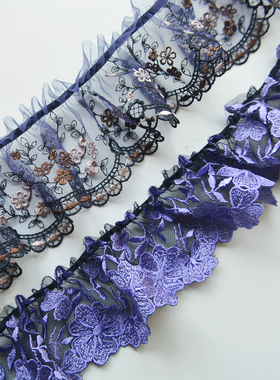 黑紫色弹力百打褶皱荷叶木耳蕾丝花边松紧丝带辅料裙边接长领口