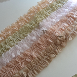 4.5cm双边粉绿咖加密褶皱荷叶木耳蕾丝边松紧丝带辅料发饰卡领口