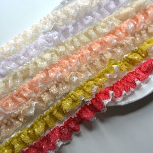 2.5秋冬咖棕灰黑紫缩皱皱荷叶木耳蕾丝边丝带发饰娃衣应援扇卡套