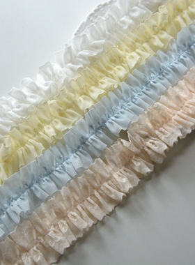 3cm白色双边法式弹力褶皱荷叶蕾丝边洛丽塔娃衣洋装领袖口diy辅料