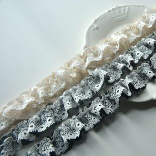 2.5白黑双层抽皱缩褶荷叶木耳蕾丝花边娃衣大肠圈洋时装袖口抱枕