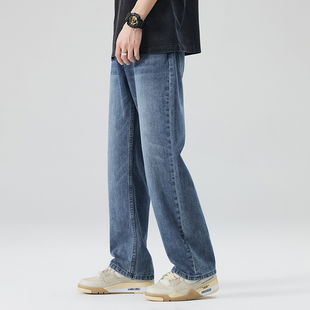 牛仔裤子男春夏款宽松阔腿潮流直筒蓝色休闲加肥加大肥佬胖子大码