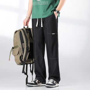 2025新款牛仔裤子男春夏薄款宽松阔腿潮流直筒蓝色休闲青年韩版