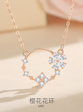 S925纯银轻奢小众高级感夏季小清新甜美樱花花环项链女百搭气质