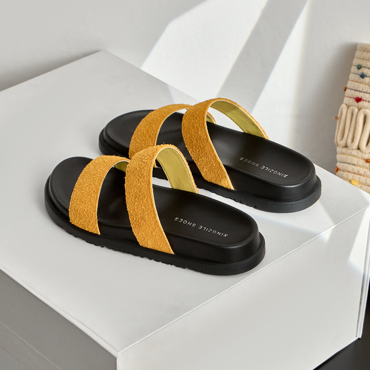 牛皮勃肯拖鞋女厚底露趾2025夏季新款软底魔术贴沙滩鞋真皮凉拖