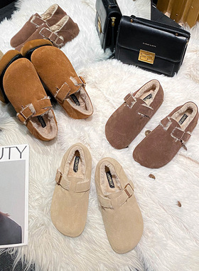 定制~AZ315惠东易鑫达真皮一脚蹬全包保暖加绒单鞋懒人大头勃肯鞋