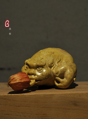 黄杨木手工雕刻金蝉铜钱寓意好