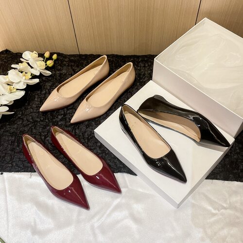 【高本版】裸色平底鞋尖头内增高浅口CL工作红底法式气质女单鞋