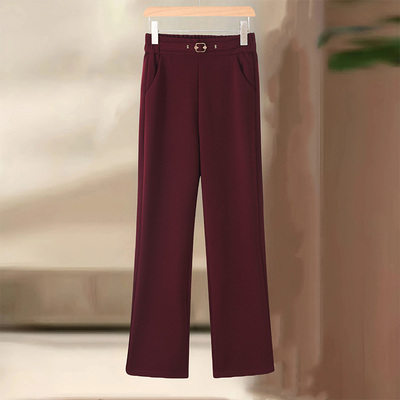安可拉红垂感直筒喇叭裤女春秋季高腰弹力大码宽松显瘦喇叭裤子