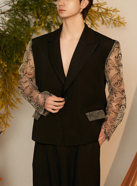 ADD STUDIO 25 S/S 蕾丝拼接镂空西装外套