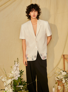 ADD STUDIO 24 S/S 双层缎光网纱立体花朵短袖西装