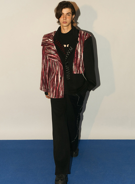 ADD STUDIO 23 A/W 「braid」重磅编制手工黑红撞色叠层呢外套