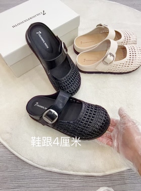 夏季新款时尚布面里配皮里休闲百搭女鞋坡跟凉拖女鞋