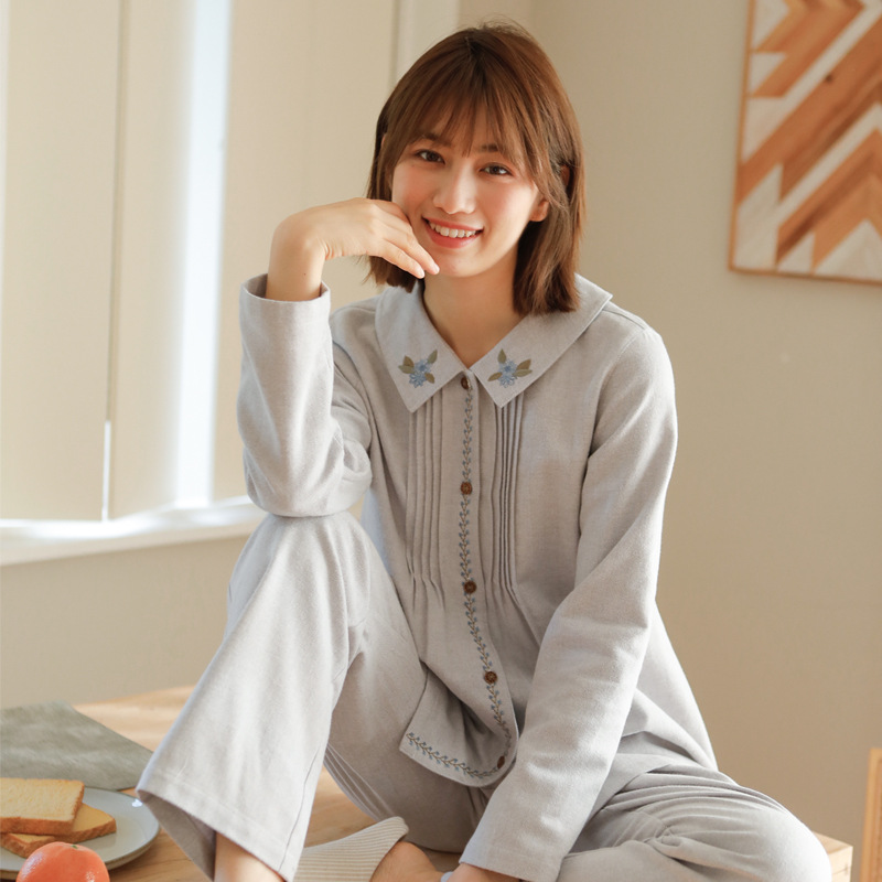 秋季纯棉磨毛绒布睡衣套装