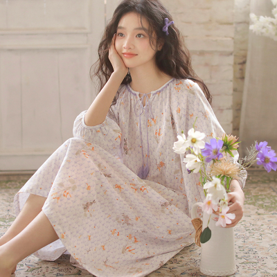 MEJU纯棉纱布夏季碎花小清新睡裙