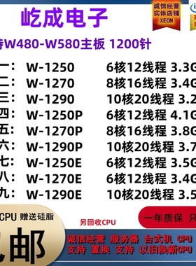 至强W 1250 1270 1290 w1250P 1270P 1290P 1250E 1270E T CPU