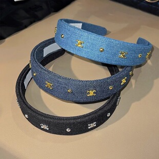 明星同款凯旋门牛仔宽边发箍高卢顶发饰简约气质2025秋冬新款百搭