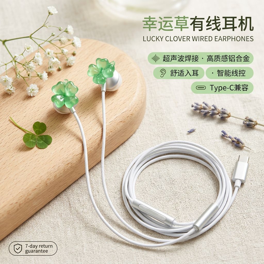 可爱女生新款半入耳式带麦高颜值音乐有线耳机少女学习游戏通用潮