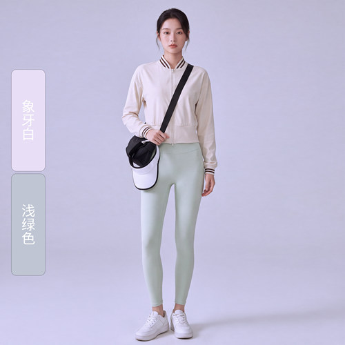 韩系运动套装女式落肩长袖棒球服外套高弹收腹瑜伽裤户外慢跑健身