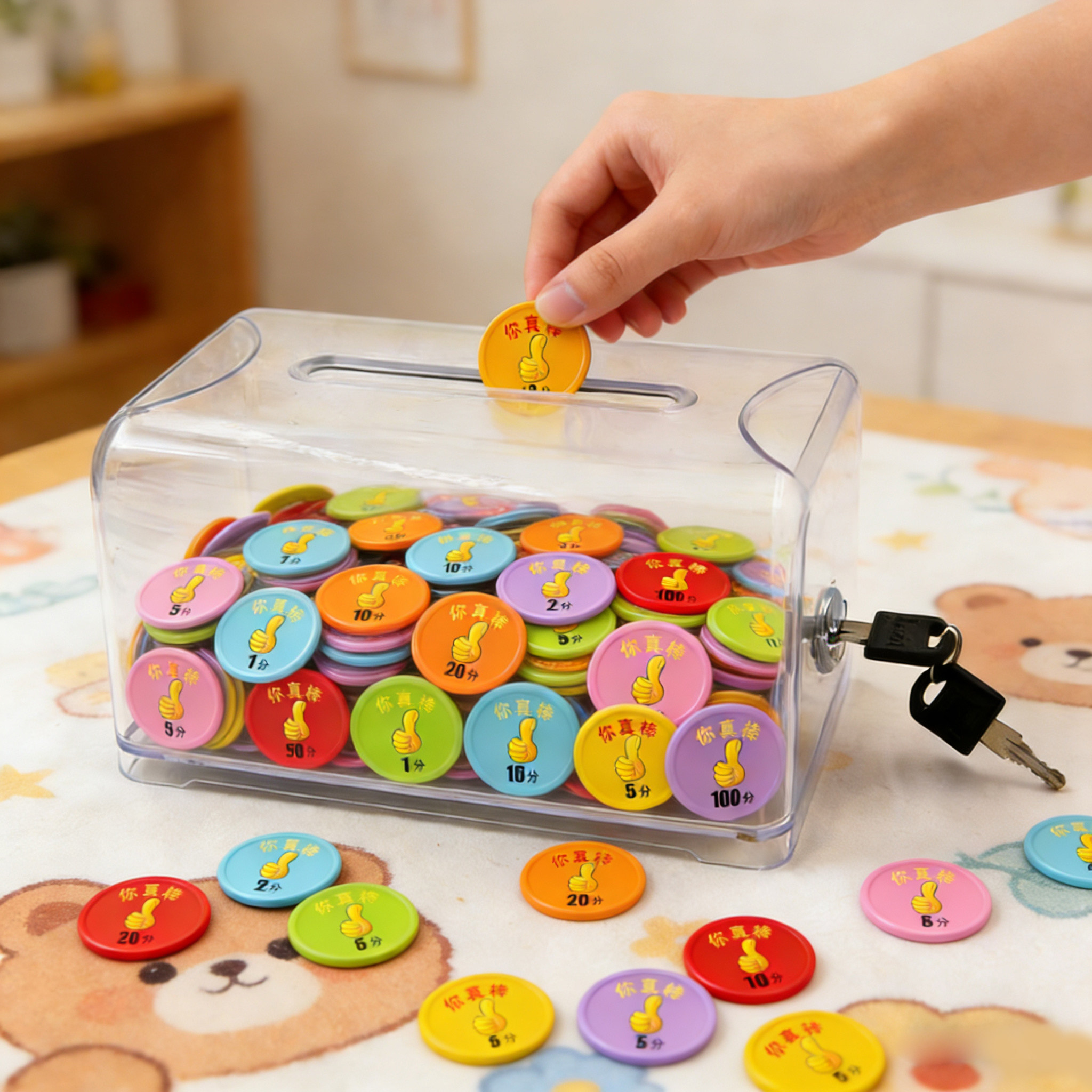 透明大号大口径投币口积分币卡奖励币塑料币收纳罐存储罐名片投票