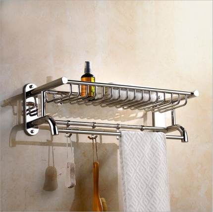 不锈钢多用免打孔浴巾架浴室厕所加粗亮光毛巾架多功能置物架双用