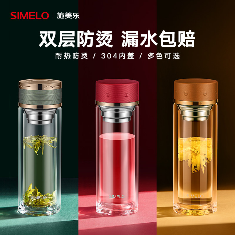 simelo耐高温隔热加厚双层玻璃杯图片