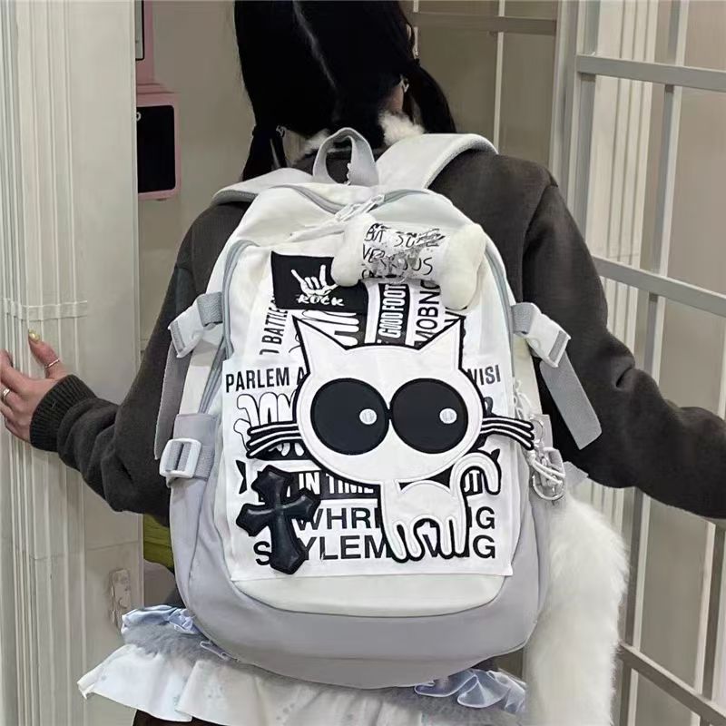 旅行小众复古校园双肩原宿风设计土酷大容量辣妹书包骨头牛仔背包