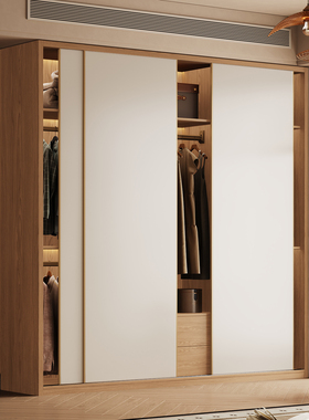 全实木衣柜白色橡木衣橱家用卧室推拉门全实木小户型工厂定制衣柜