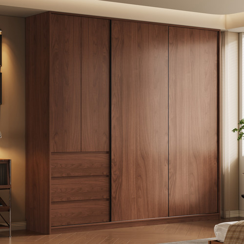 广东佛山工厂定制2025新款中古风实木衣柜原木橡木推拉门家用卧室