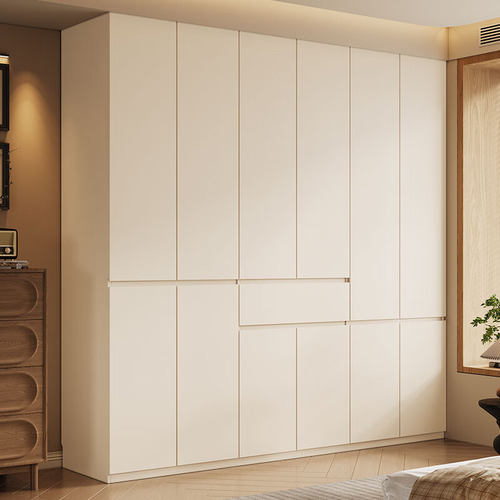 2025新款奶油风白色全实木衣柜原木橡木家用卧室四五六门定制尺寸