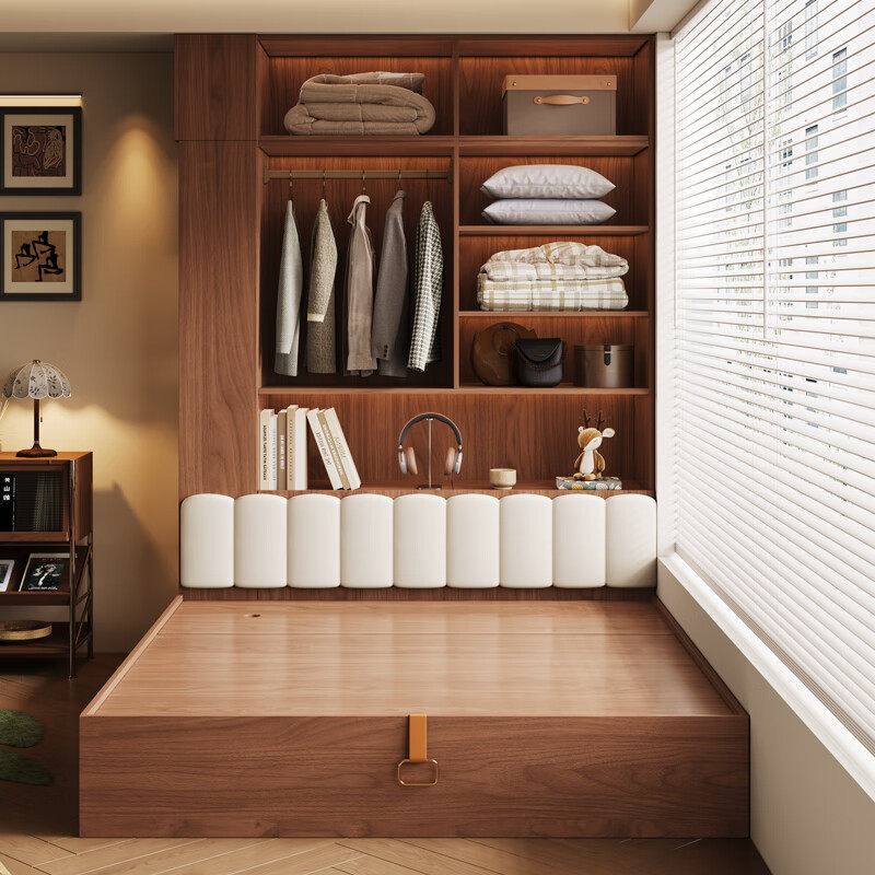 实木定制榻榻米胡桃色橡木衣柜床一体小户型儿童卧室组合衣柜床,住宅家具,衣柜床,淘宝优惠券,粉丝福利购,淘宝优惠卷