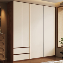 全实木衣柜白色奶油风橡木衣橱家用卧室推拉门小户型现代简约风格