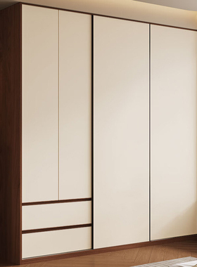 全实木衣柜白色奶油风橡木衣橱家用卧室推拉门小户型现代简约风格