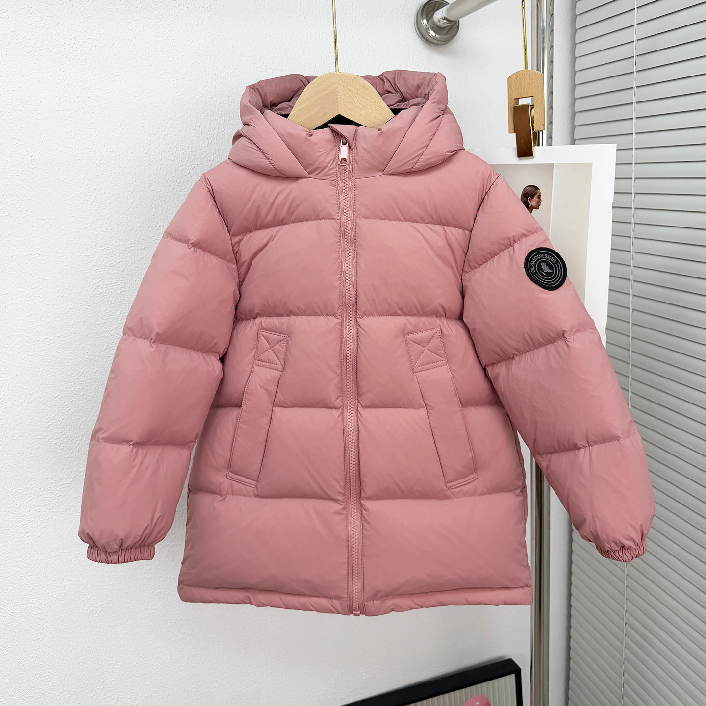儿童90白鸭绒加厚中长款羽绒服