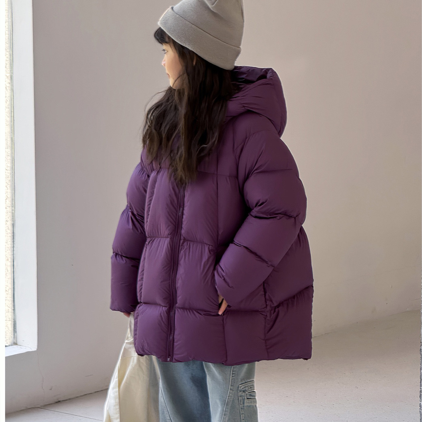 中大童加厚90白鸭绒连帽羽绒服