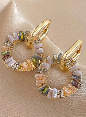 复古镶水钻金色锆石圆圈耳扣耳圈女欧美时尚一款两戴高级感耳环潮