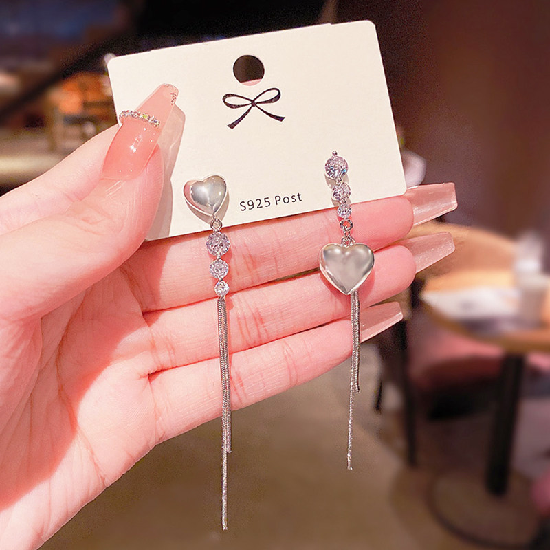 S925银针长款流苏爱心锆石耳环女简约耳坠韩国网红同款时尚耳饰,户外/登山/野营/旅行用品,旅行发卡,淘宝优惠券,粉丝福利购,淘宝优惠卷