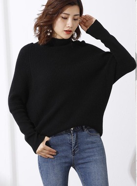 巨显瘦 重磅加厚蝙蝠袖CASHMERE山羊绒针织套头衫秋冬女