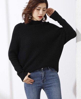 巨显瘦针织套头衫蝙蝠袖